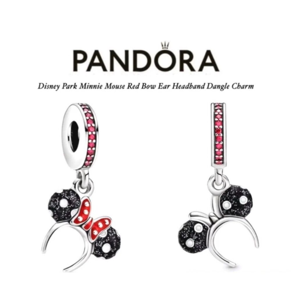 NWOT Pandora x Disney Park Minnie Red Bow Ear Headband Dangle Silver Charm